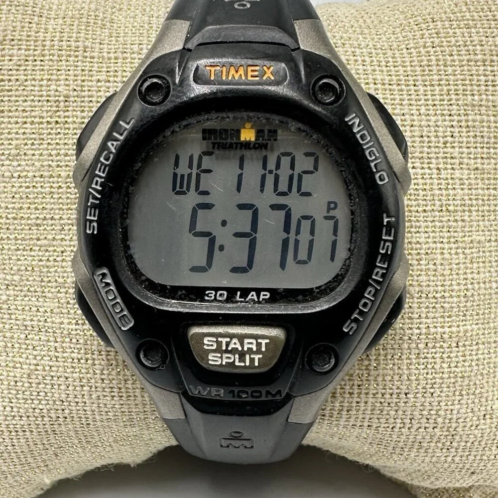 Timex Ironman Digital Watch Men Black Grey 33MM Indiglo Dial New Battery 9